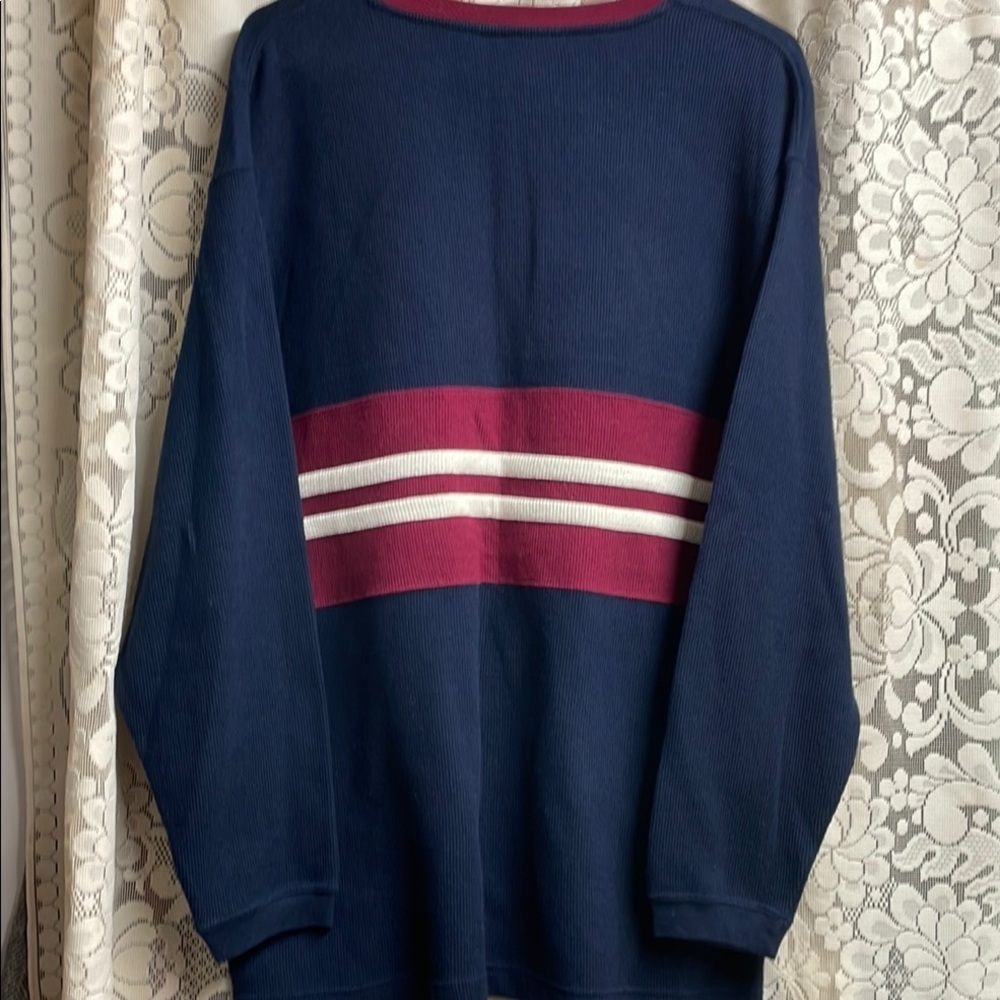 Montana Blues Jean Co. 100% cotton Men's Navy and Burgundy Striped Sweater - Picture 5 of 5